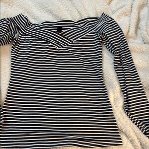 SHEIN Black and White Asymmetrical Fitted Long Sleeve Blouse